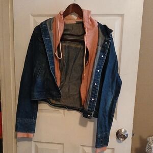 Blue Denim Jacket with Pink Hoodie